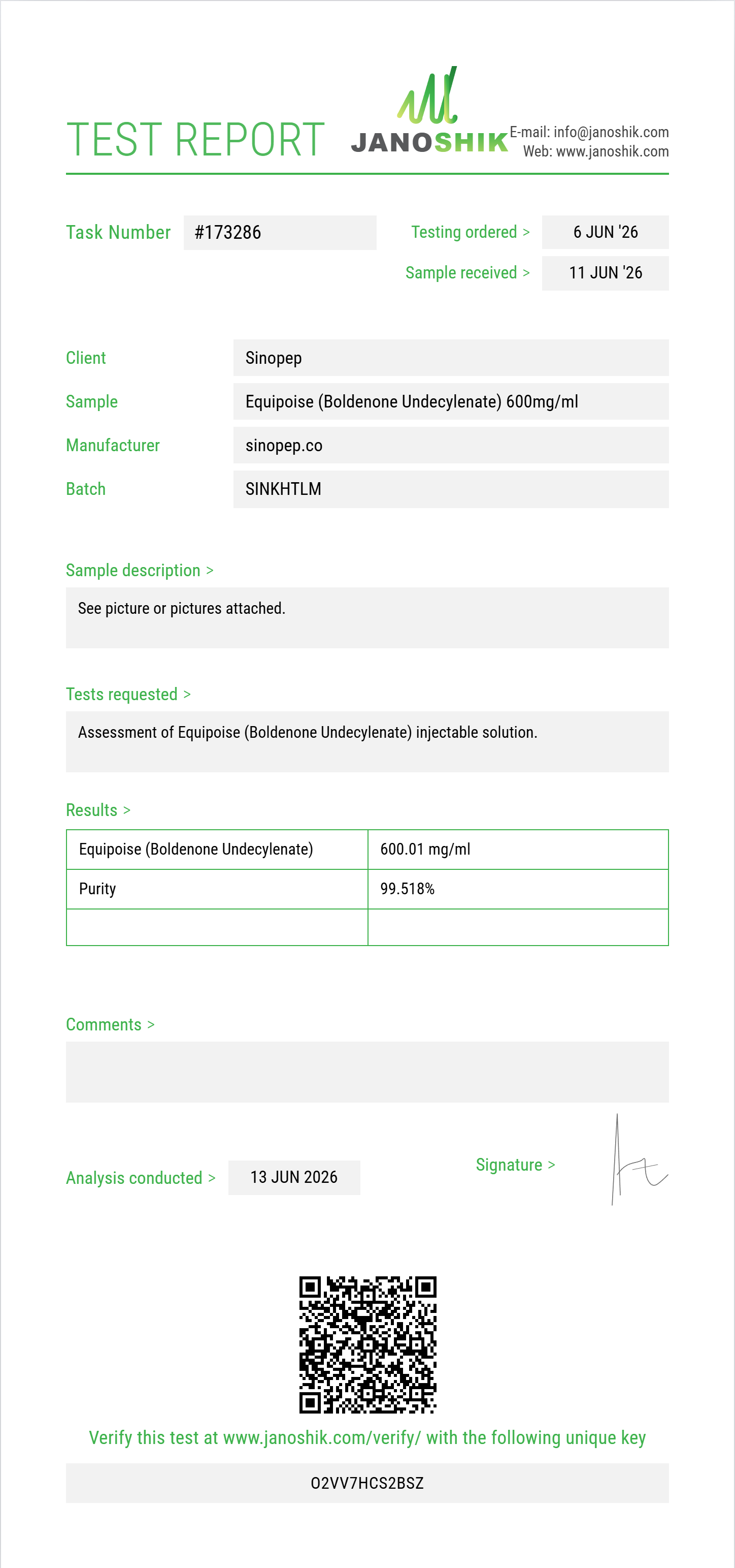 Equipoise (Boldenone Undecylenate) Purity (HPLC) report by Janoshik Analytical