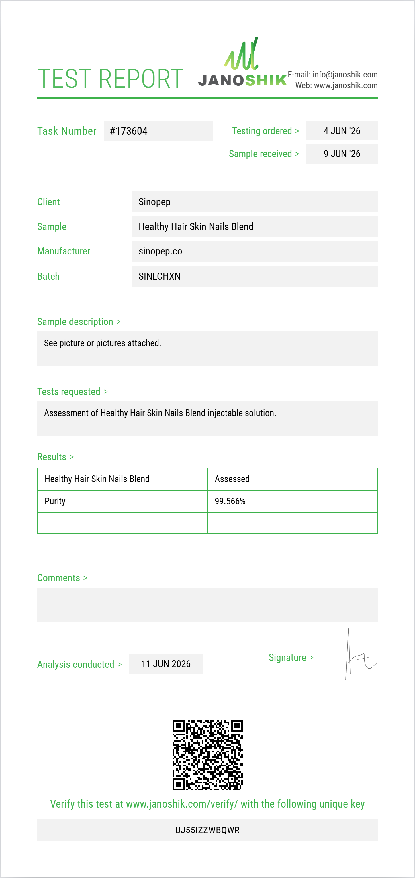 Healthy Hair Skin Nails Blend (Niacinamide+Thiamine+Pantothenic Acid+Choline+Inositol+Niacin+Biotin+Folic Acid+Riboflavin) Purity (HPLC) report by Janoshik Analytical